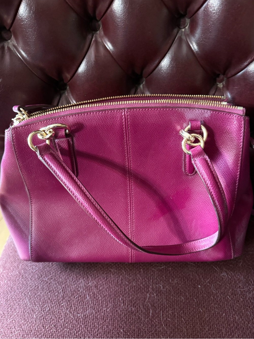 Coach Pebbled Leather Purse— Raspberry - Picture 3 of 5